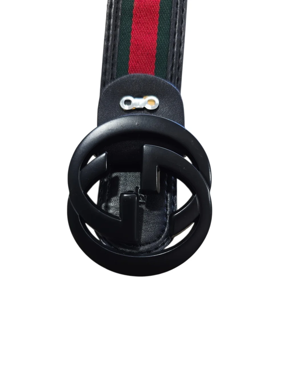 Gucci Black Leather Web Stripe Belt with Red/Green | Double G Buckle | Sz 50/125